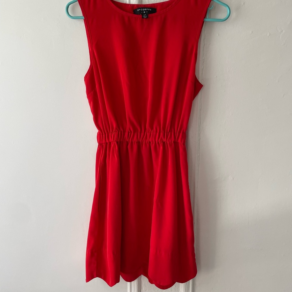 Red scallop mini dress with cut out in back